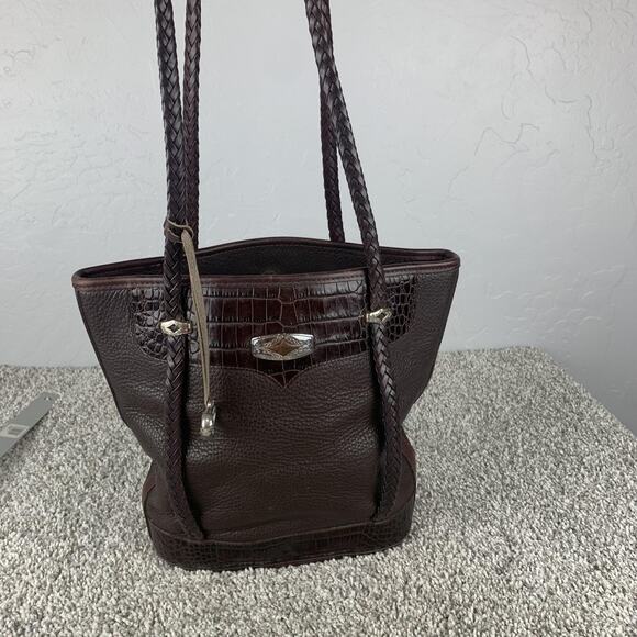 Brighton Shoulder Bag Womens Brown Leather Croc Embossed Western BRN5279C - Picture 1 of 7